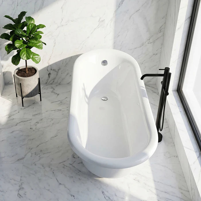 Talyah Series 71 in. x 35 in. Flat Bottom Acrylic Freestanding Soaking Bathtub with Center Drain in Glossy White