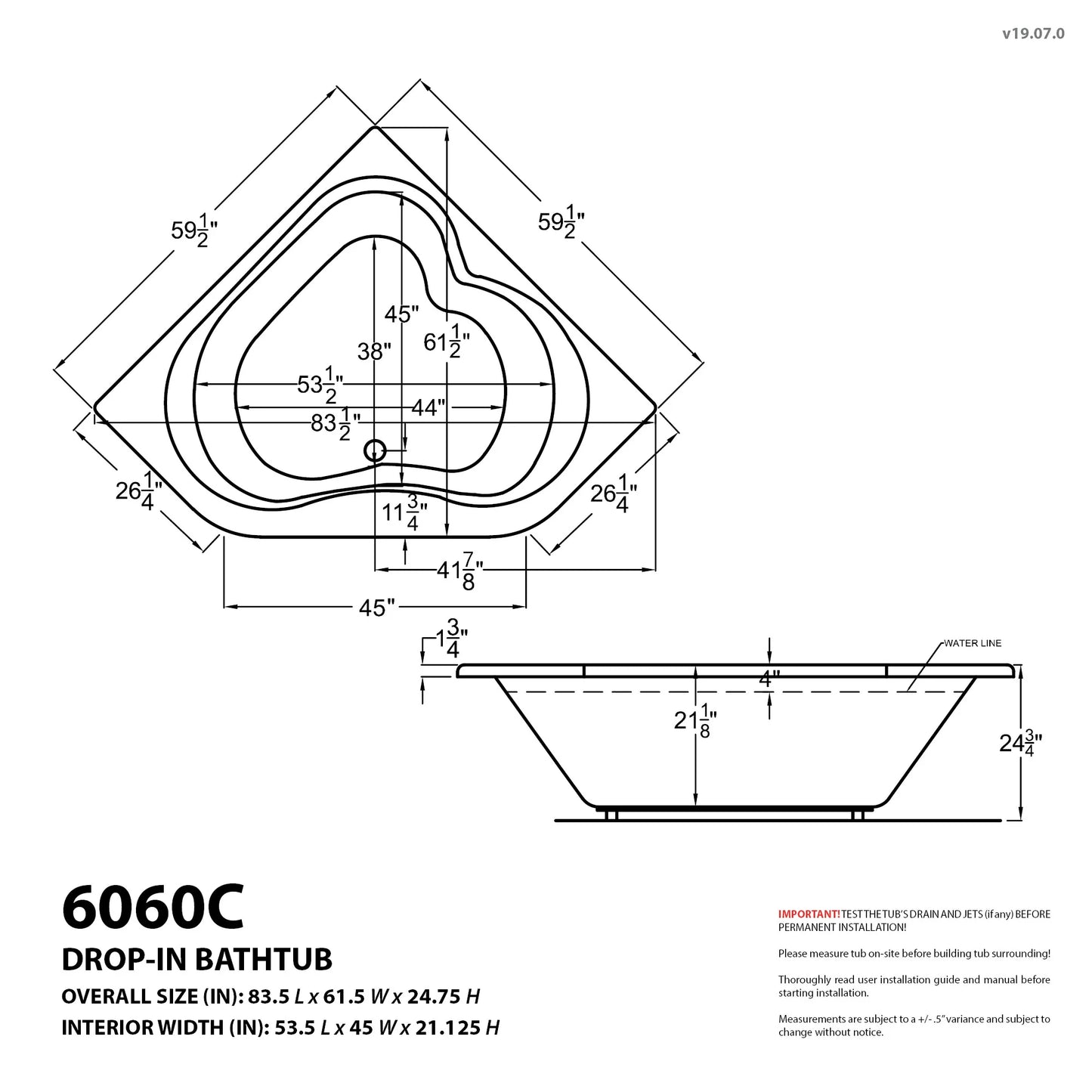 Petra 5 ft. Acrylic Center Drain Corner Bathtub in White