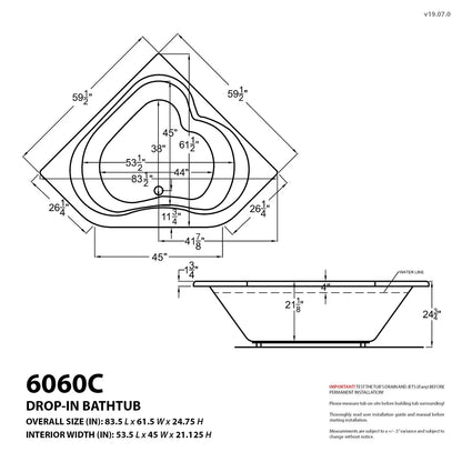 Cascade 60 in. x 60 in. Corner Air Bathtub with Center drain and Aromatherapy Bubbles in Glossy Smooth White