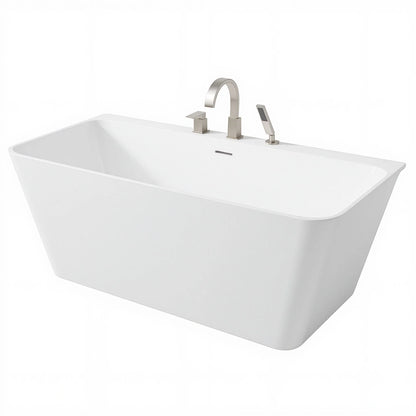 Vault Series 59 in. x 30 in. Flat Bottom Acrylic Freestanding Soaking Bathtub with Center Drain, Brushed Nickel Faucet