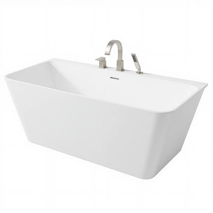 Vault Series 67 in. x 32 in. Flat Bottom Acrylic Freestanding Soaking Bathtub with Center Drain, Chrome Faucet