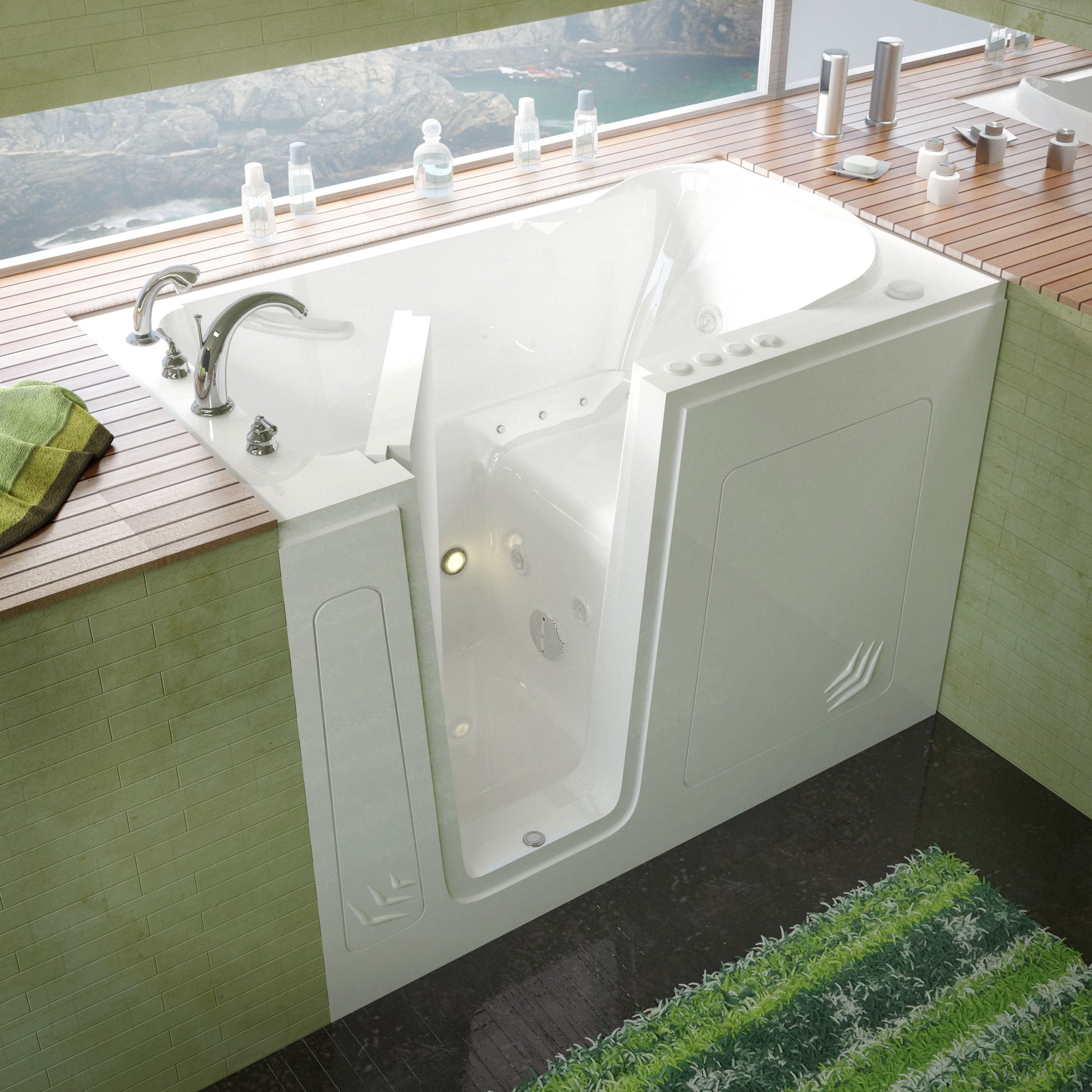 MediTub walk-in bathtub, white, left drain, whirlpool and air jets