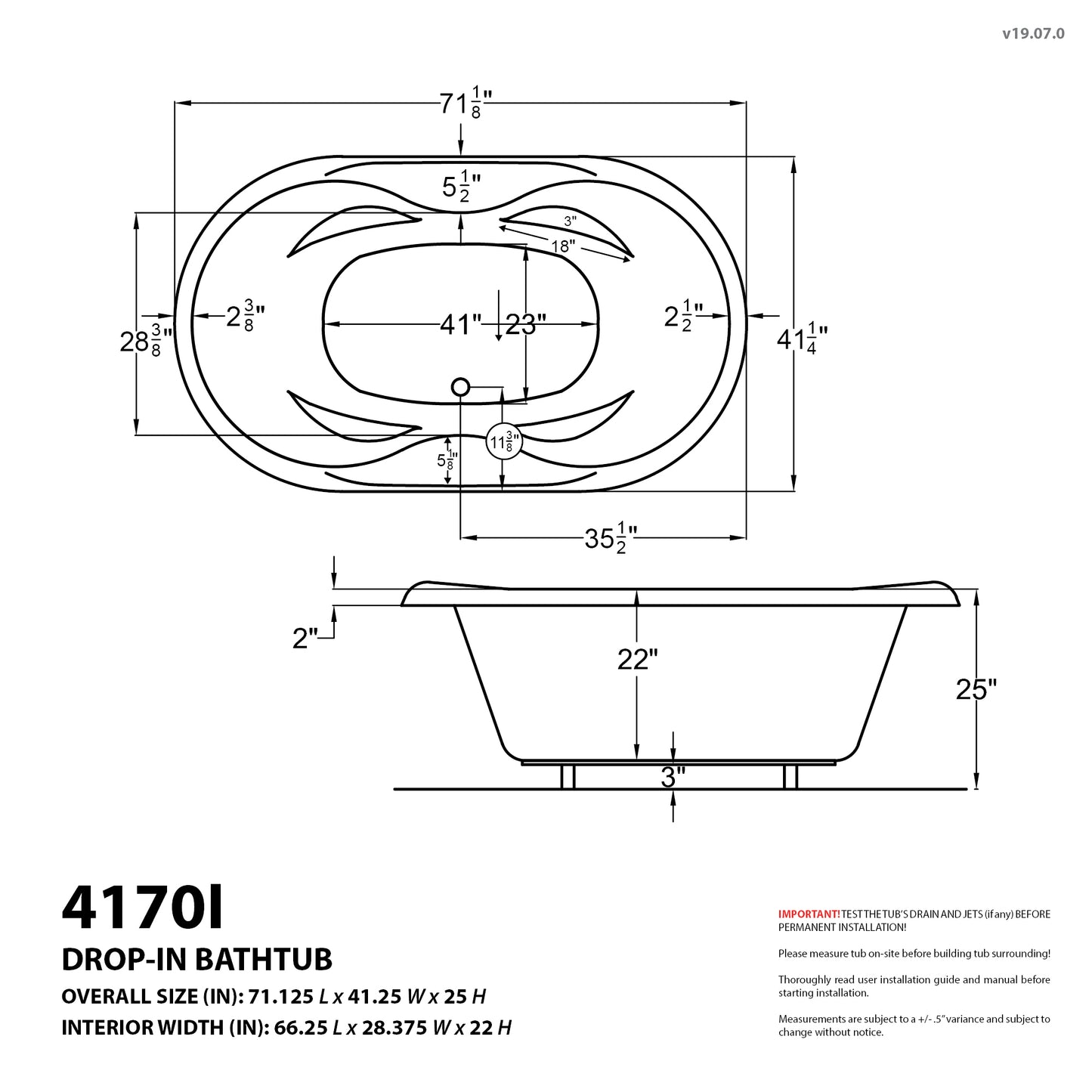 ndulgence Waterfall Oval Drop-In Dual Therapy Bathtub in White with Whirlpool & Air Jets, Left Pump