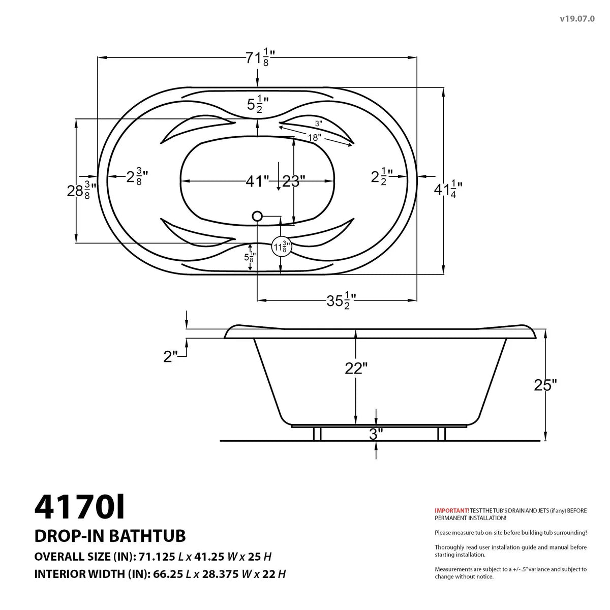 Indulgence 41 x 71 Oval Air Jetted Bathtub with Right Drain in White