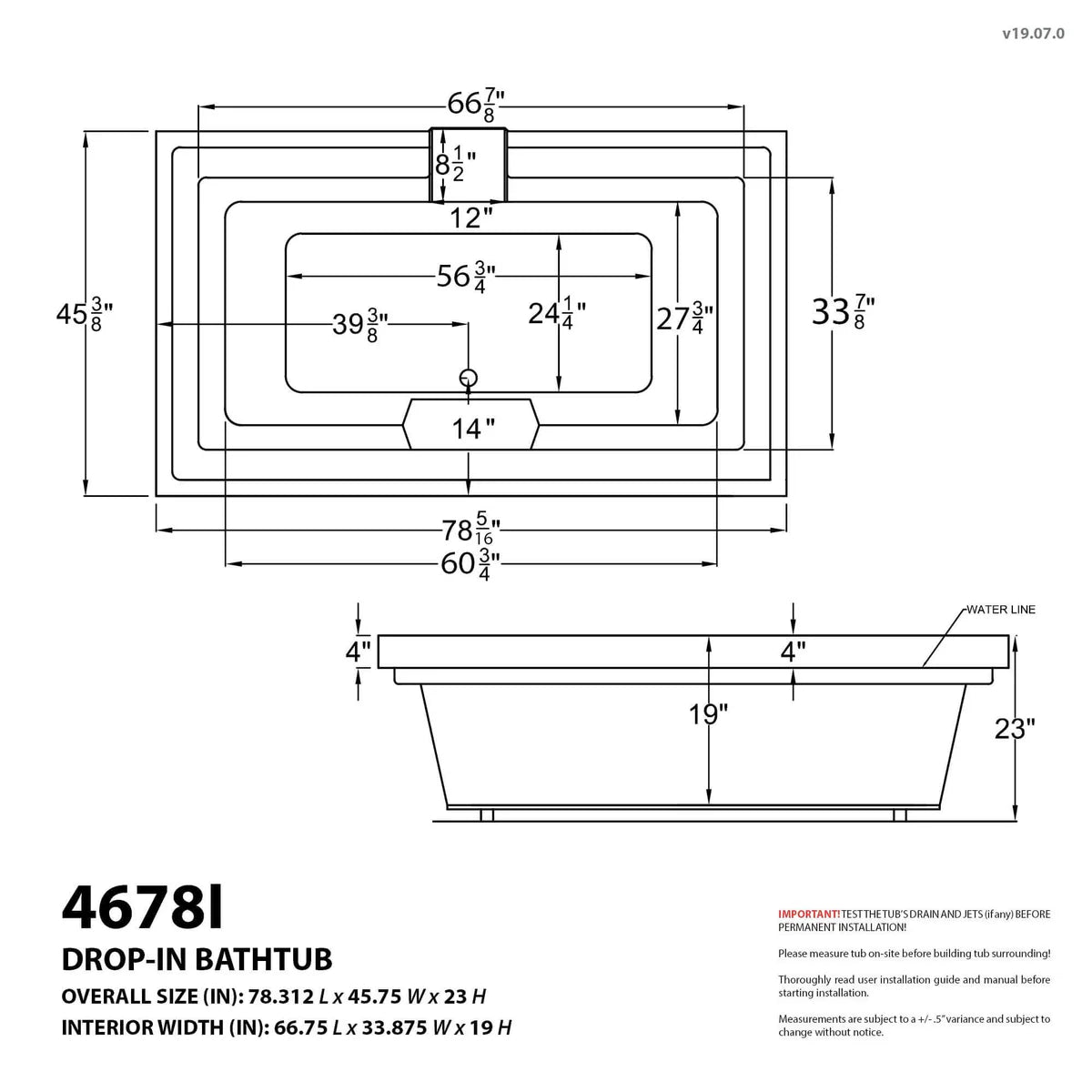 Opal Series 78 in. x 46 in. Rectangular Air Bathtub with Center drain and Aromatherapy Bubbles in Glossy Smooth White