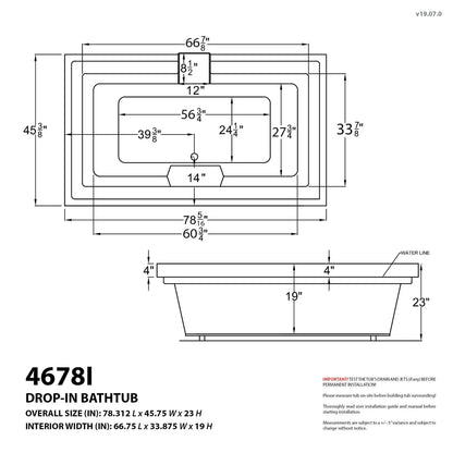 Opal Series 78 in. x 46 in. Rectangular Air Bathtub with Center drain and Aromatherapy Bubbles in Glossy Smooth White