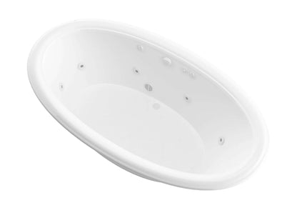 Petite 44  x 78  Oval Whirlpool Bathtub with Center drain and V-Style Back Jets in Glossy Smooth White