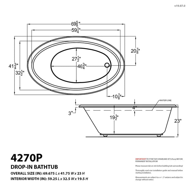 Topaz Series 70 in. x 42 in. Oval Whirlpool and Air Bathtub with Left Side Drain and V-Style Back Jets in Glossy White