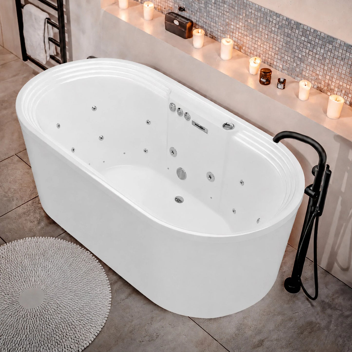 Sofi Series 67 in. L x 34 in. W Acrylic Combination 50 Gallon Capacity Freestanding Bathtub with Center Drain in White
