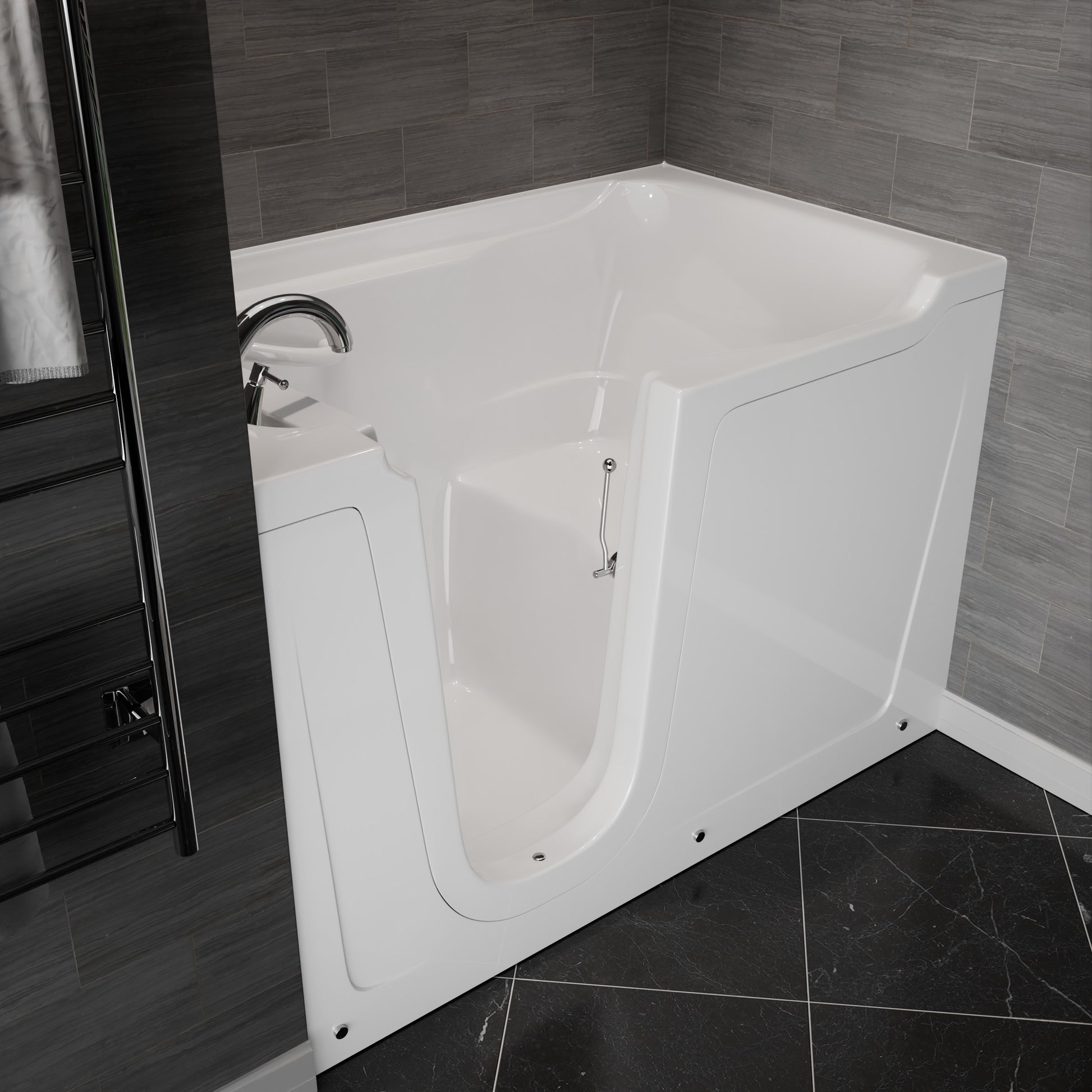 MediTub 36 x 60 left-side drain jetted white alcove bathtub with fast-filling faucet set