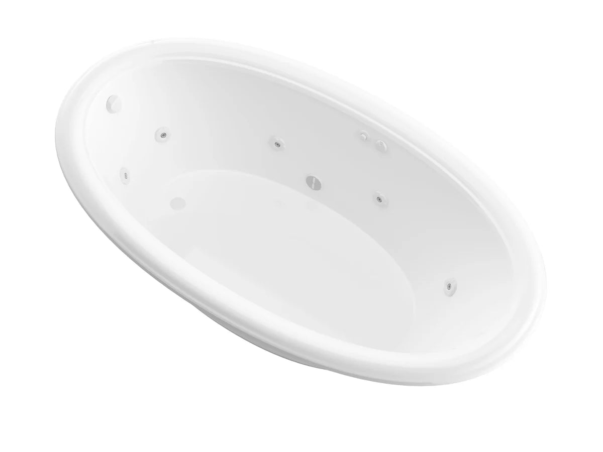 Petite 36  x 60  Oval Whirlpool Bathtub with Left Side Drain and V-Style Back Jets in Glossy Smooth White