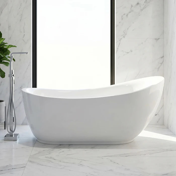 Talyah Series 71 in. x 35 in. Flat Bottom Acrylic Freestanding Soaking Bathtub with Center Drain in Glossy White