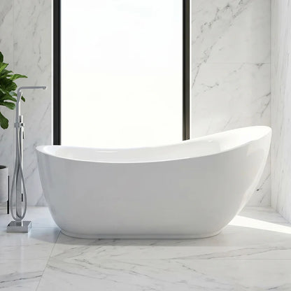 Talyah Series 71 in. x 35 in. Flat Bottom Acrylic Freestanding Soaking Bathtub with Center Drain in Glossy White