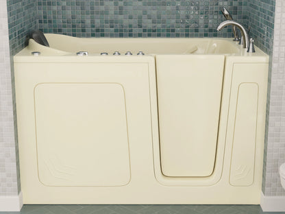 Nimbus Series 32 in. L x 60 in. W Right Side Drain Dual Jetted Bathtub in Biscuit with Microbubbles Jet