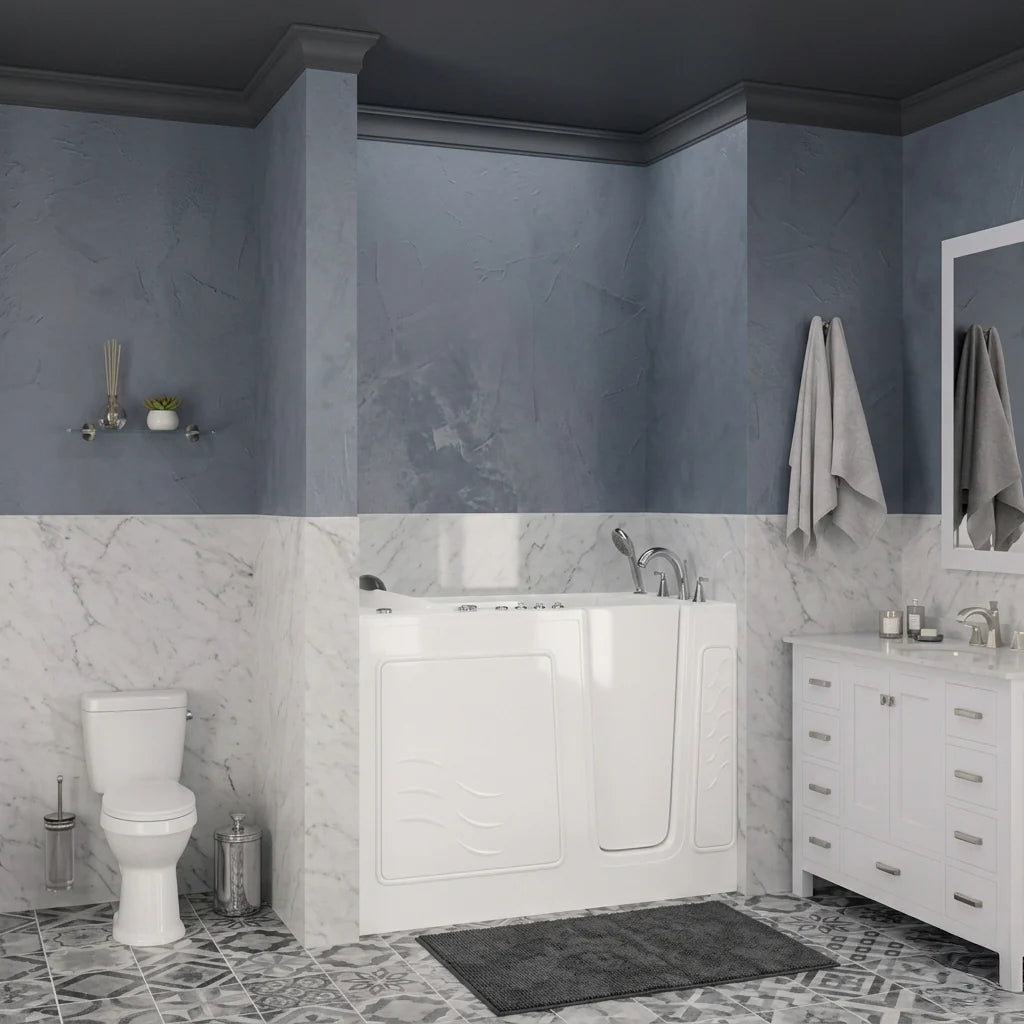 Nimbus Series 30 in. L x 59 in. W Left Side Drain Dual Jetted Bathtub in White with Microbubbles Technology