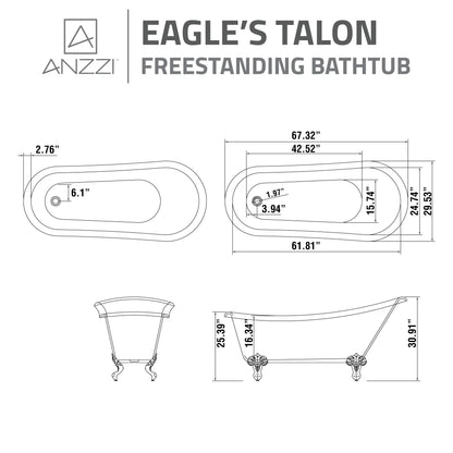 Clawfoot Series 67 in. x 30 in. Soaking Freestanding Bathtub with Center Drain in White with Polished Chrome Feet