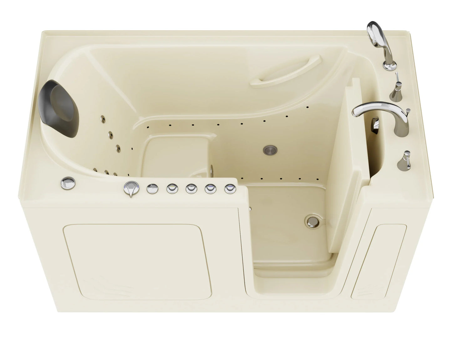 Nimbus Series 32 in. L x 60 in. W Right Side Drain Dual Jetted Bathtub in Biscuit with Microbubbles Jet