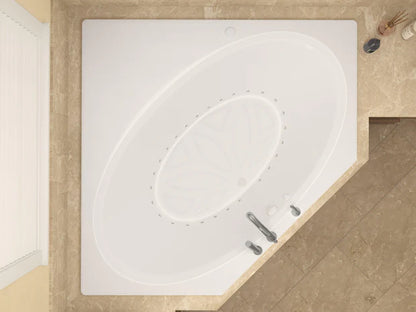 Mali Series 83 in. x 62 in. Corner Air Bathtub with Center drain and Aromatherapy Bubbles in Glossy Smooth White