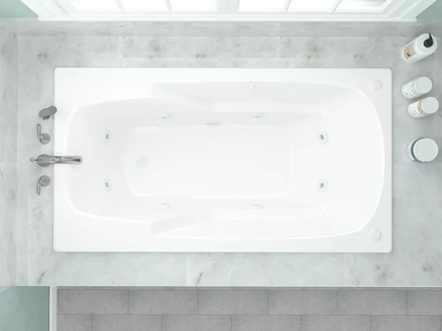Eros 42 x 72 Rectangular Whirlpool Bathtub with Right Side Drain and V-Style Back Jets in Glossy White