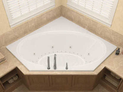 Mali 83 in. x 62 in. Corner Whirlpool and Air Bathtub with Center drain and VS Jets and Aromatherapy in Glossy White