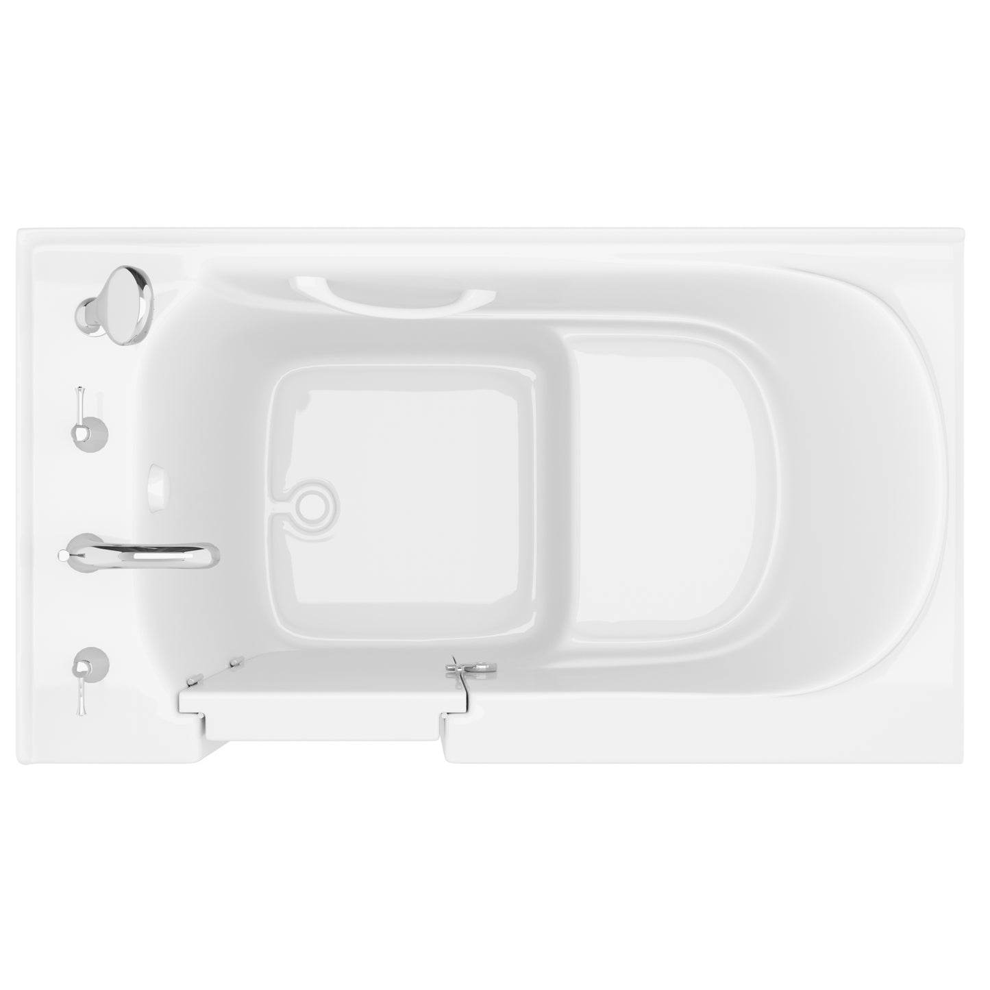 MediTub alcove bathtub, white 30x52, left-side drain, jetted with fast-filling faucet set