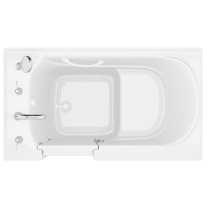 MediTub alcove bathtub, white 30x52, left-side drain, jetted with fast-filling faucet set