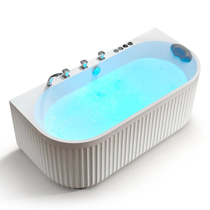 Stone Bell 67 in. Flatbottom Freestanding Whirlpool and Air Bathtub with Center Drain and Faucet in White and Chrome