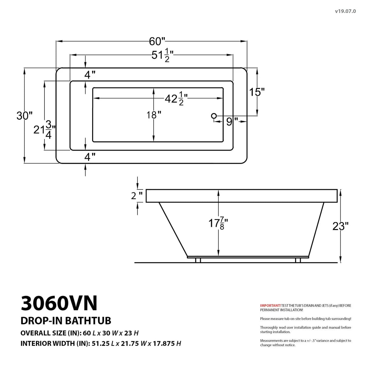 Sapphire Series 60 in. x 30 in. Rectangular Air Bathtub with Right Side Drain and Aromatherapy in Glossy Smooth White