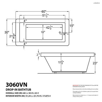 Sapphire Series 60 in. x 30 in. Rectangular Air Bathtub with Right Side Drain and Aromatherapy in Glossy Smooth White