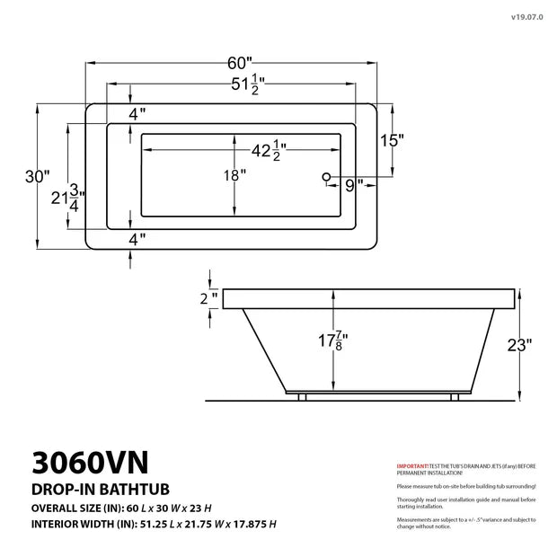 Atlantis Whirlpools Venetian 30 x 60 Rectangular Air Jetted Bathtub