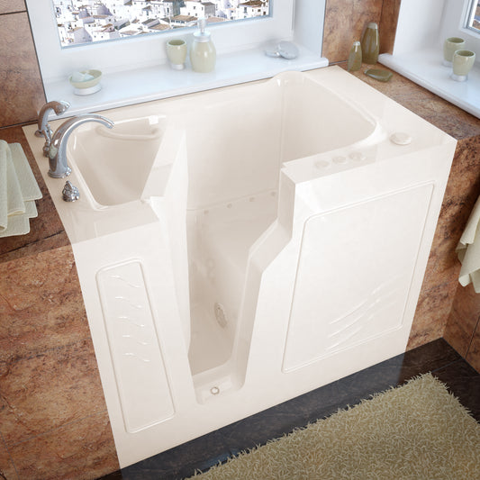 MediTub walk-in bathtub, 26 x 46, biscuit color, left drain, air-jetted.