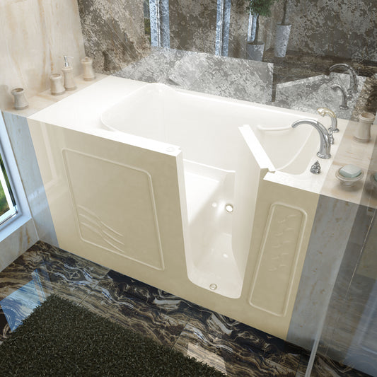 MediTub Walk In Bathtub 30 Inch By 59 Inch Right Drain Biscuit Soaking Bathtub
