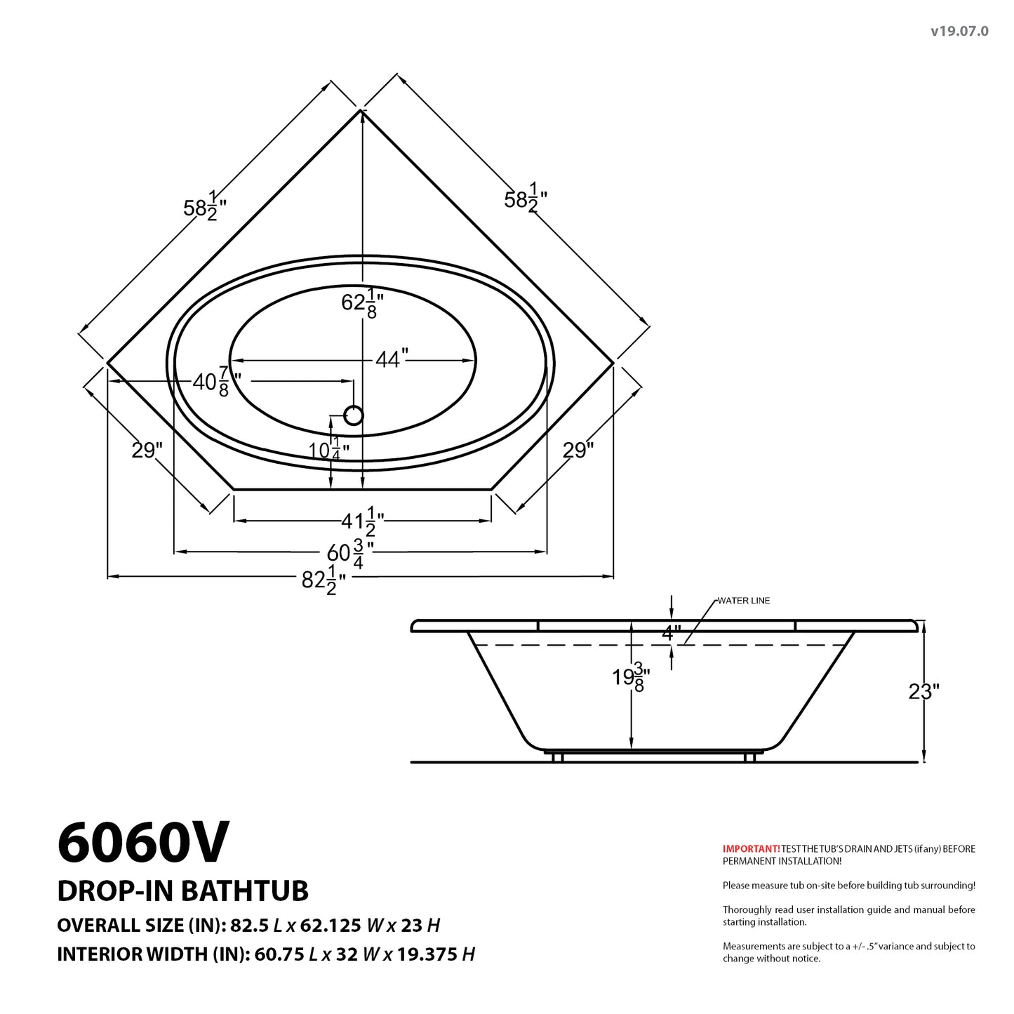 Venus 60 in. x 60 in. Corner Soaking Bathtub with Center Drain in White