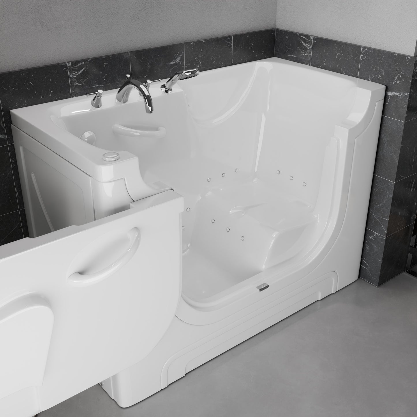 MediTub white acrylic bathtub with left-side drain and air jets, 30x60