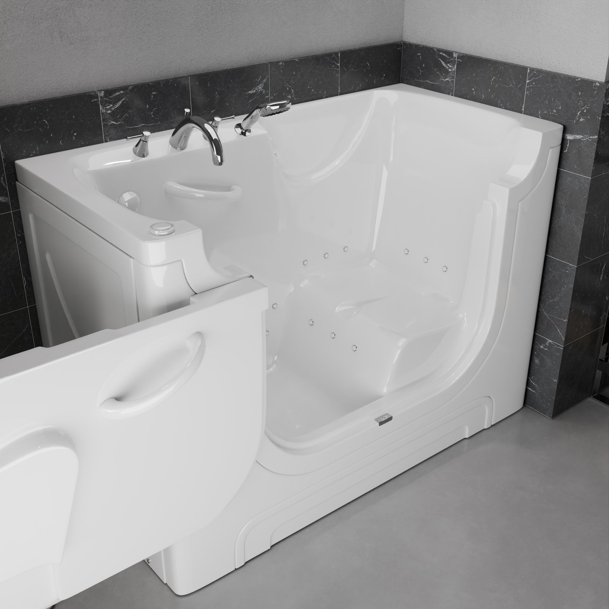 MediTub white acrylic bathtub with left-side drain and air jets, 30x60