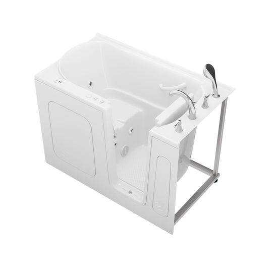 MediTub white whirlpool jetted bathtub with chrome faucet and built-in control panel
