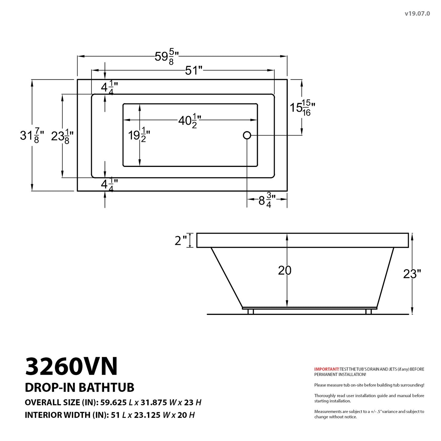 Venetian 32 x 60 Rectangular Soaking Bathtub with Reversible Drain