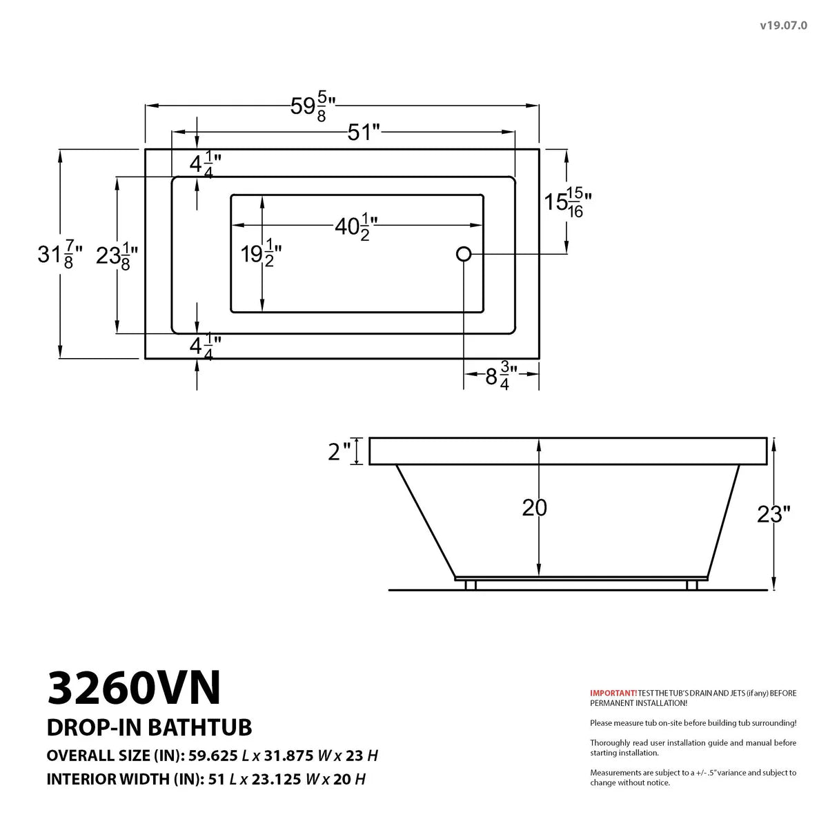 Sapphire Series 60 in. x 32 in. Rectangular Air Bathtub with Left Side Drain and Aromatherapy in Glossy Smooth White