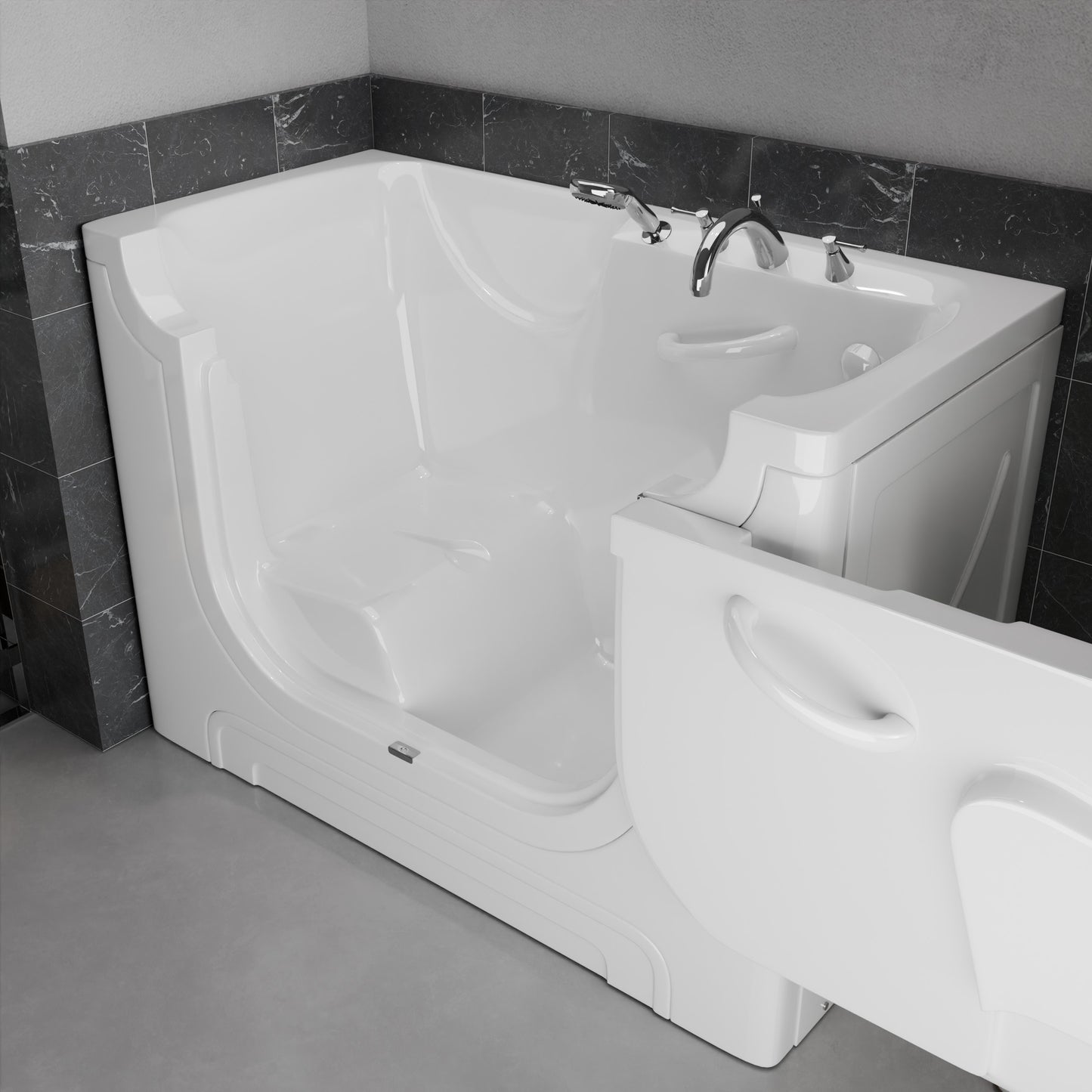 MediTub Collection 30x60 Right-Side Drain Jetted Bathtub, white, alcove bathtub with fast-filling faucet set