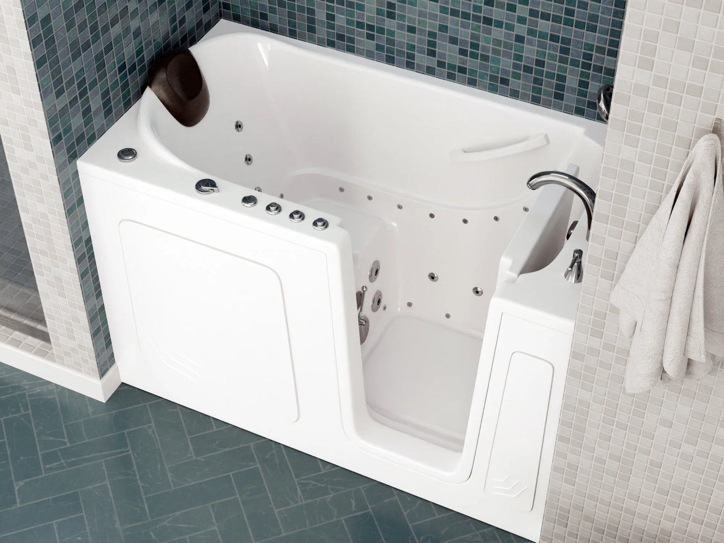 Nimbus Series 32 in. L x 60 in. W Right Side Drain Dual Jetted Bathtub in White with Microbubbles Jet