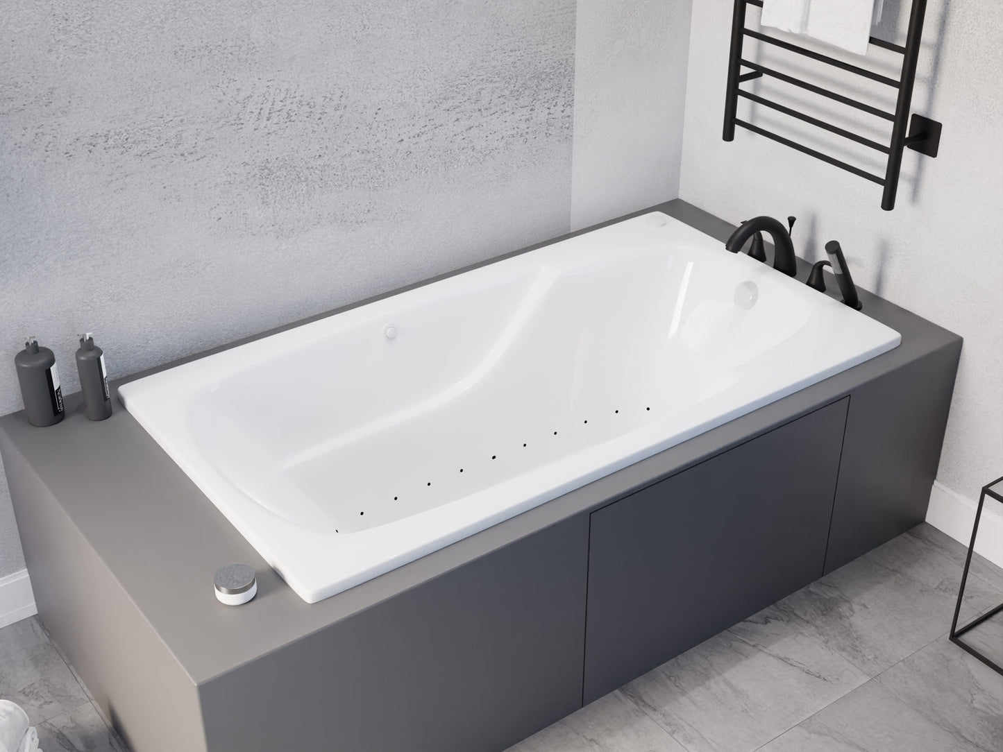 Coral Series 59 in. x 32 in. Rectangular Air Bathtub with Right Side Drain and Aromatherapy in Glossy Smooth White