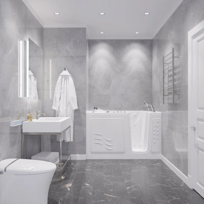 Nimbus Series 30 in. L x 59 in. W Right Side Drain Dual Jetted Bathtub in White with Microbubbles Jet