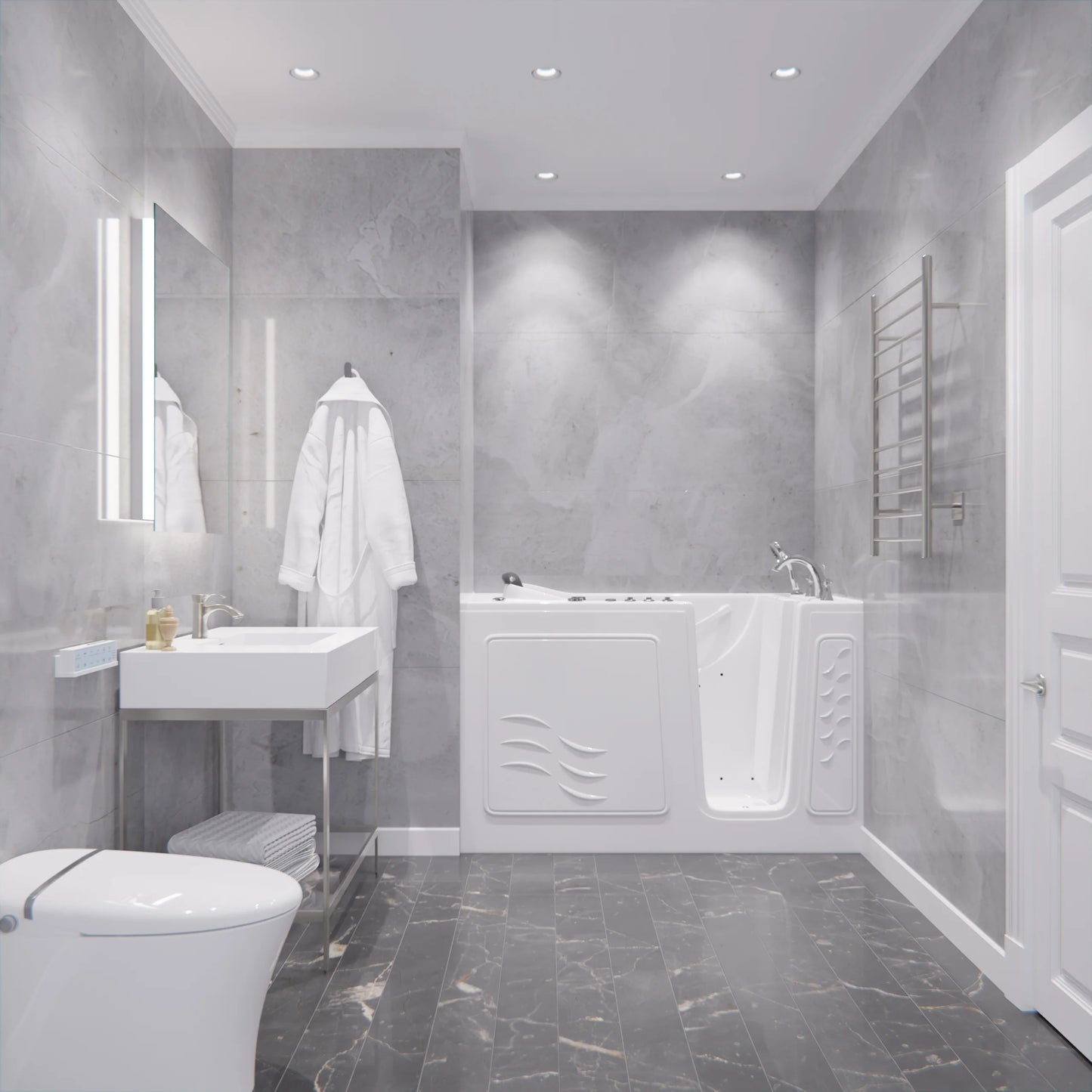 Nimbus Series 30 in. L x 59 in. W Left Side Drain Dual Jetted Bathtub in White with Microbubbles Technology