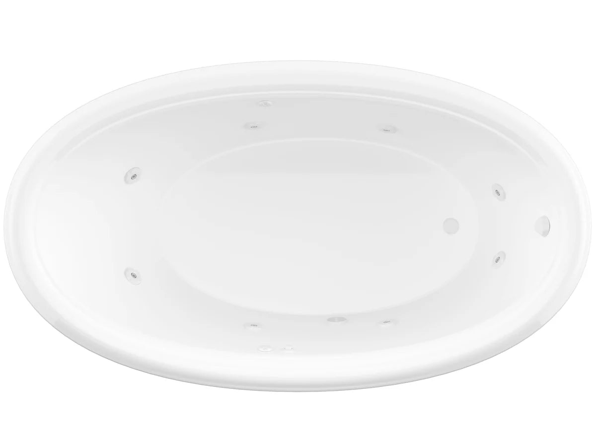 Petite 36  x 60  Oval Whirlpool Bathtub with Left Side Drain and V-Style Back Jets in Glossy Smooth White