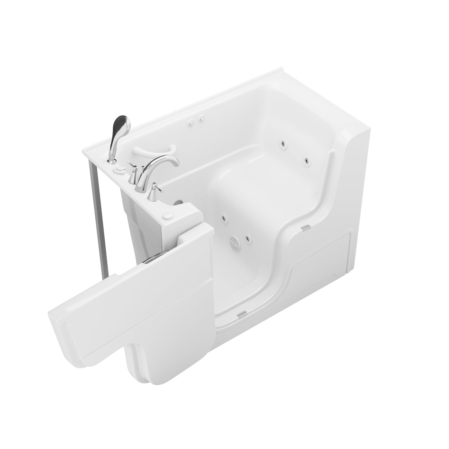 MediTub 29x52 Whirlpool Jetted Bathtub with Left Drain, white acrylic, powered fast drain.
