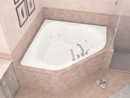 Beryl Series 84 in. x 62 in. Corner Whirlpool Bathtub with Center drain and V-Style Back Jets in Glossy Smooth White