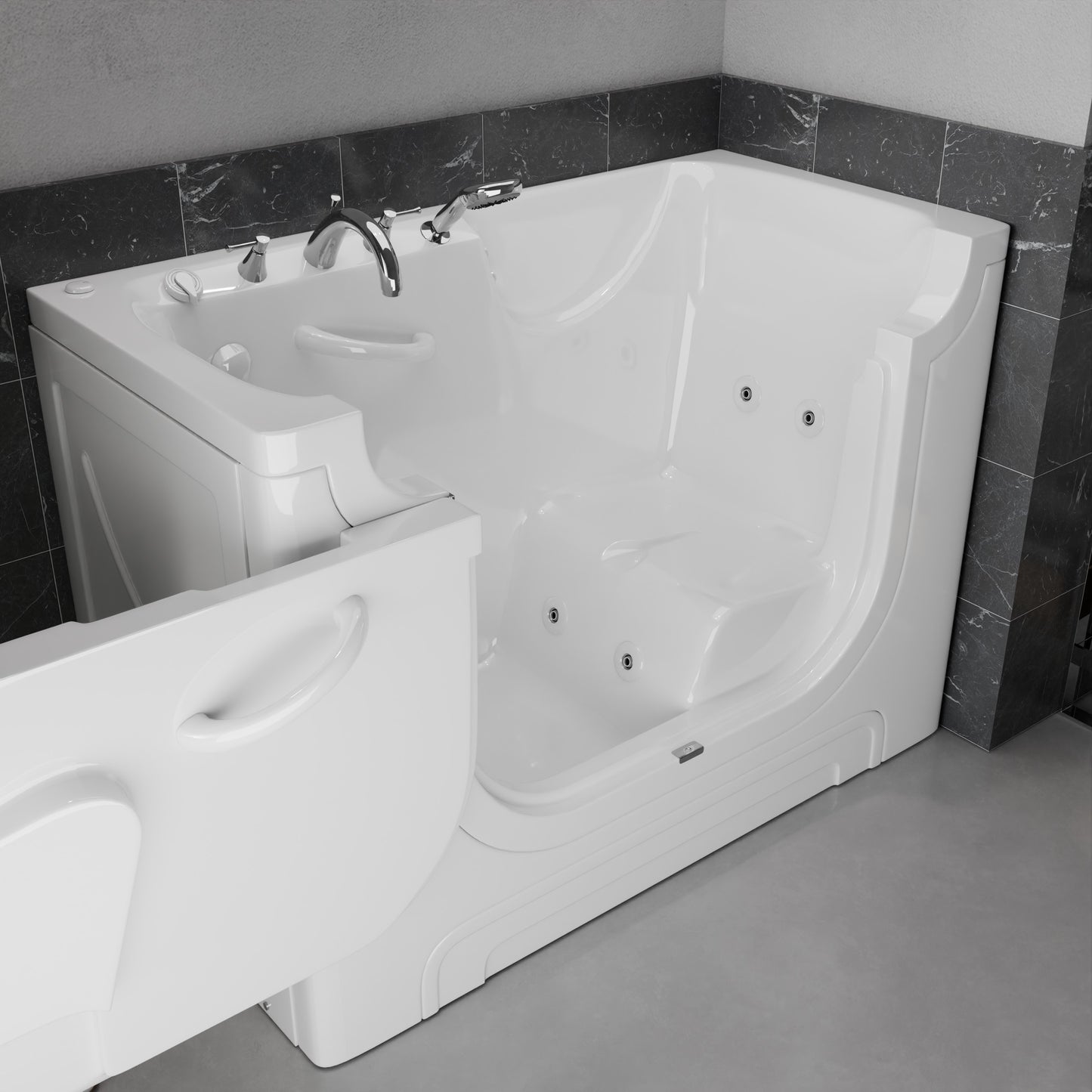 MediTub 30x60 white whirlpool jetted bathtub with left drain and powered fast drain