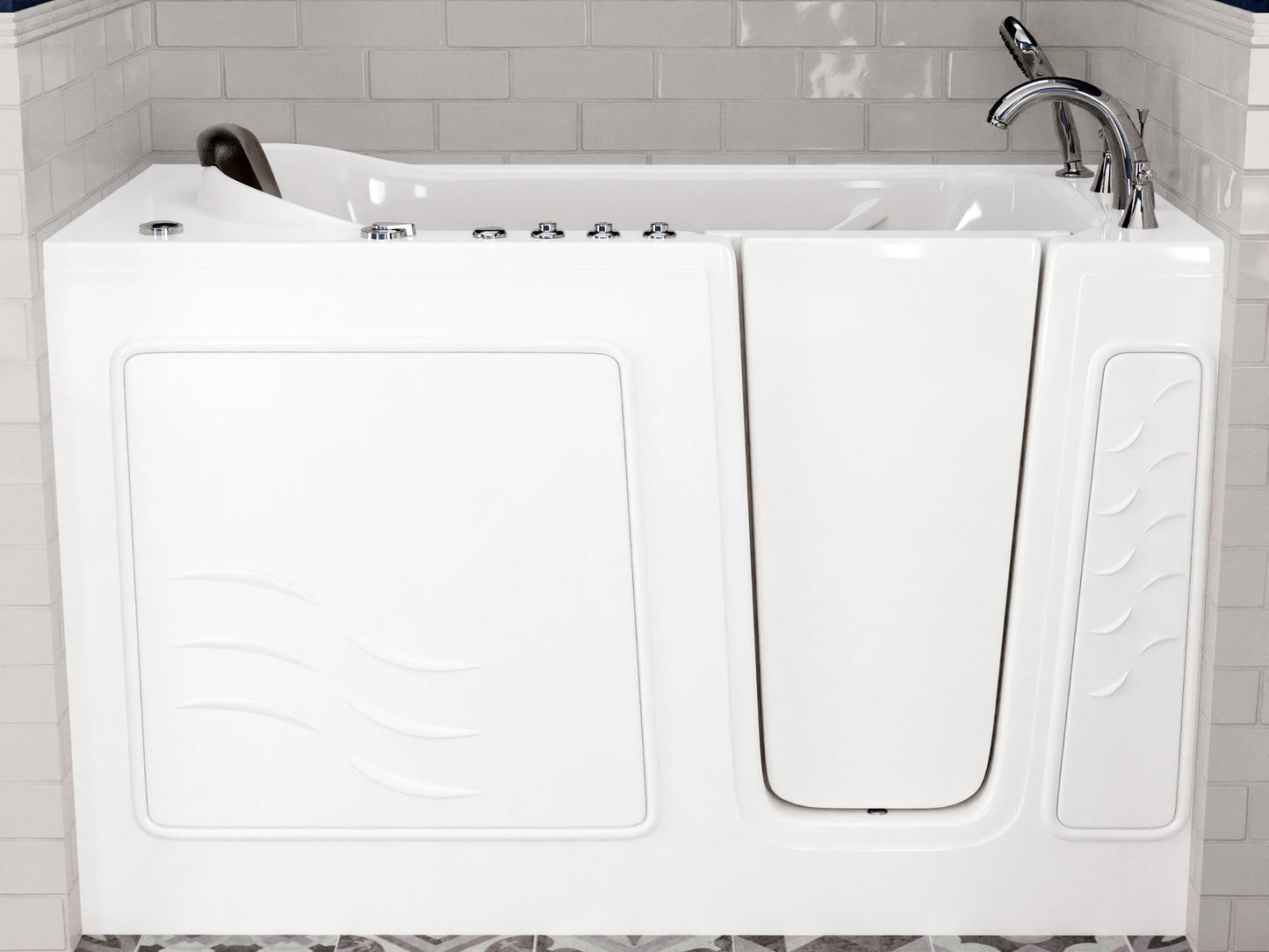 Nimbus Series 30 in. L x 59 in. W Right Side Drain Dual Jetted Bathtub in White with Microbubbles Jet