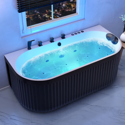 Stone Bell 67 in. Flatbottom Freestanding Whirlpool and Air Bathtub with Center Drain and Faucet in Black and White