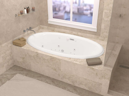 Petite 44 x 78  Oval Air and Whirlpool Jetted Bathtub with Center Drain in White